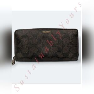 Coach Signature Jacquard C Coated Canvas & Leather Brown Black Accordion Wallet